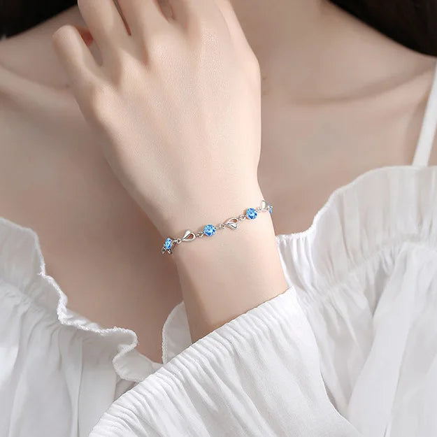 Timeless Heart Charm and Blue Crystal Bracelet