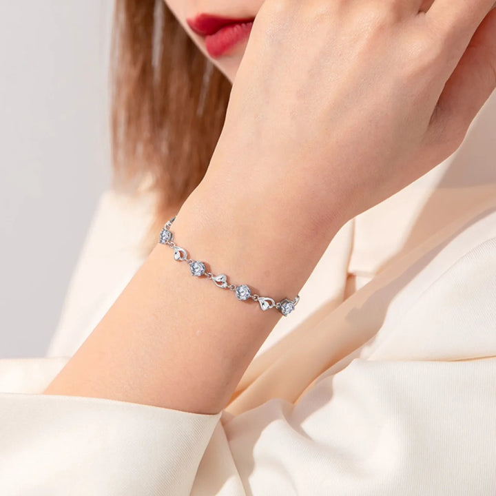 Timeless Heart Charm and Blue Crystal Bracelet